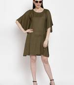 Green plain viscose rayon short-dresses