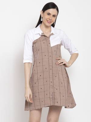 Brown printed cotton short-dresses 3
