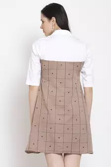 Brown printed cotton short-dresses