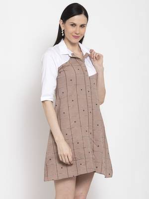 Brown printed cotton short-dresses 1