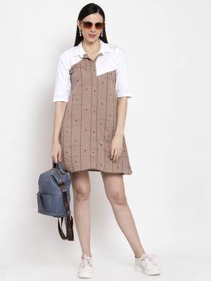 Brown printed cotton short-dresses 5