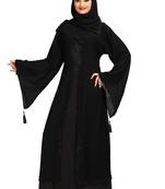 Khadija Fashion, Latest Black Flower Bunch Attached Coti (Georgette) Burka For Women Imported Nida Fabric With Dupatta