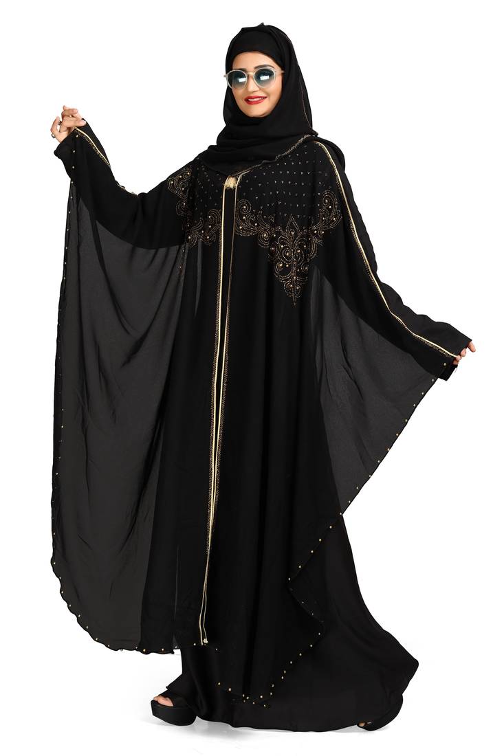 Khadija fashion, Farasa stylish embroidery work burqa for women with scarf