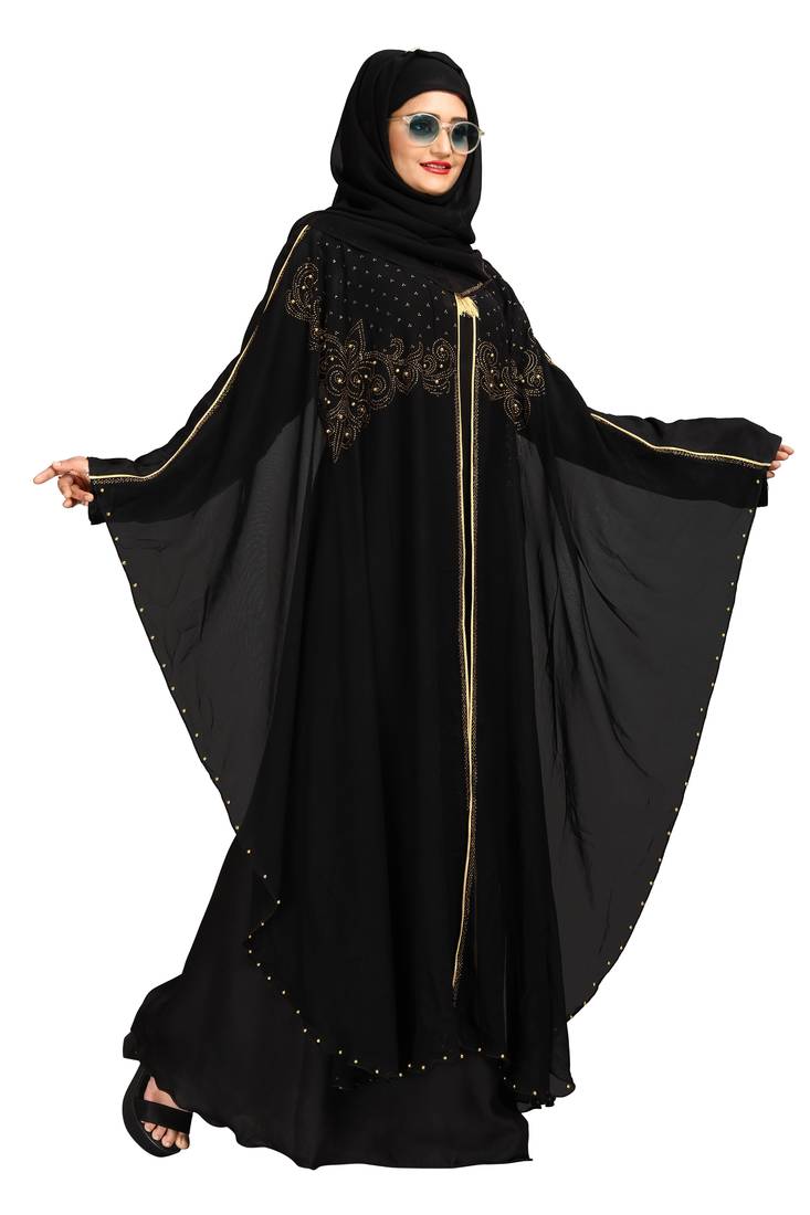 Khadija fashion, Farasa stylish embroidery work burqa for women with scarf