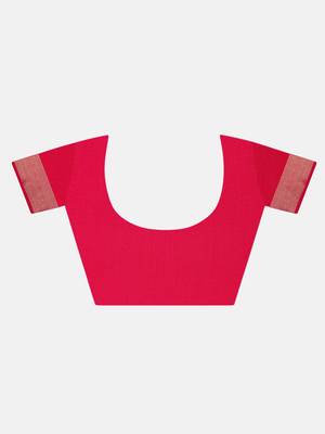 Pink woven silk cotton saree with blouse 4