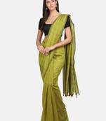 Yellow woven pure linen saree with blouse