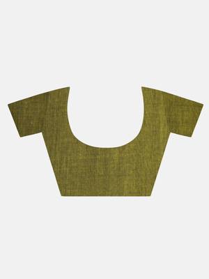 Yellow woven pure linen saree with blouse 4