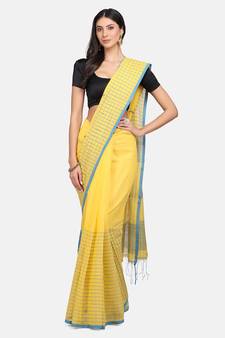 Yellow woven silk cotton saree with blouse