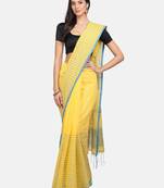 Yellow woven silk cotton saree with blouse