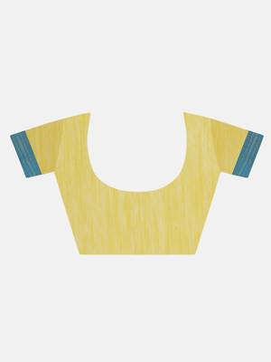 Yellow woven silk cotton saree with blouse 4