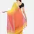 Yellow printed pure linen saree with blouse
