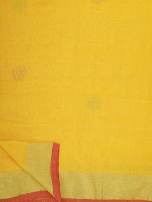 Yellow printed pure linen saree with blouse 5