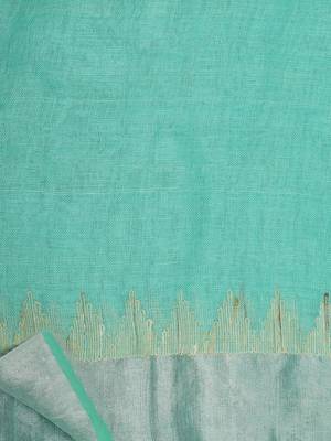 Blue woven pure linen saree with blouse 4