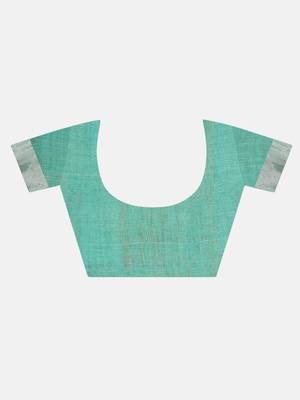 Blue woven pure linen saree with blouse 5