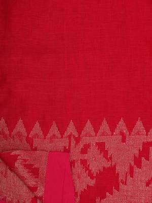 Pink woven pure linen saree with blouse 5