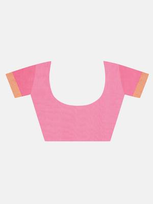Pink woven silk cotton saree with blouse 4