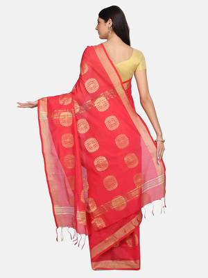 Pink woven silk cotton saree with blouse 3