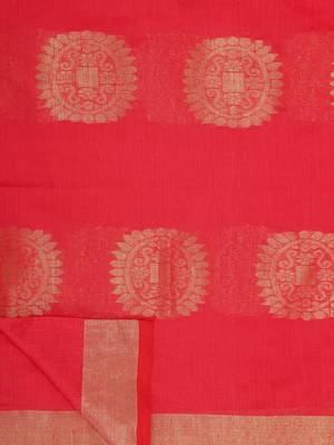 Pink woven silk cotton saree with blouse 5