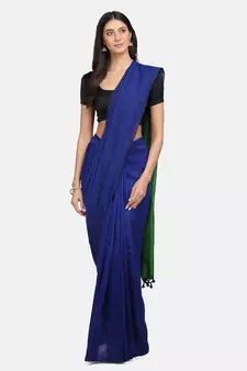 Blue woven pure linen saree with blouse