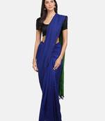 Blue woven pure linen saree with blouse