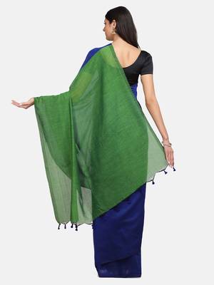 Blue woven pure linen saree with blouse 3