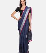 Grey woven pure linen saree with blouse