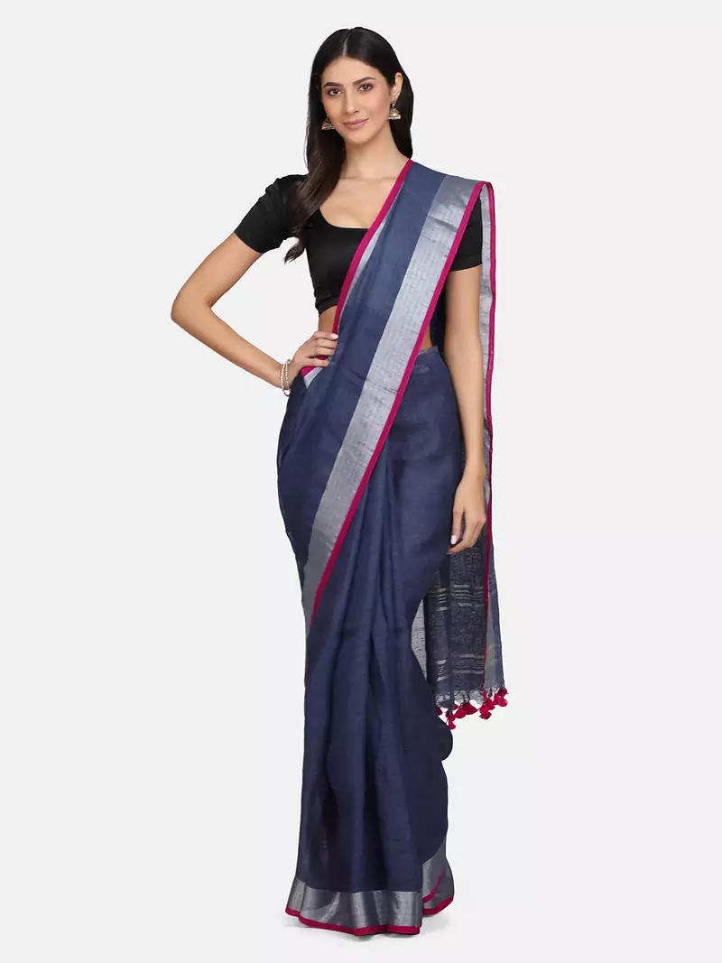 Grey woven pure linen saree with blouse