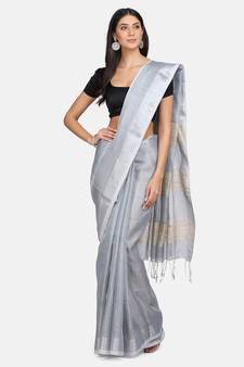 Grey woven pure linen saree with blouse