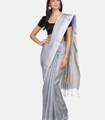 Grey woven pure linen saree with blouse