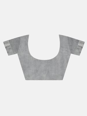 Grey woven pure linen saree with blouse 4