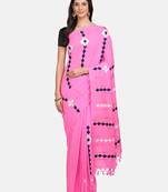 Pink woven pure linen saree with blouse