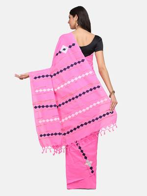 Pink woven pure linen saree with blouse 3