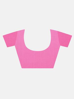 Pink woven pure linen saree with blouse 4
