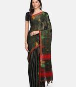 Brown woven pure linen saree with blouse