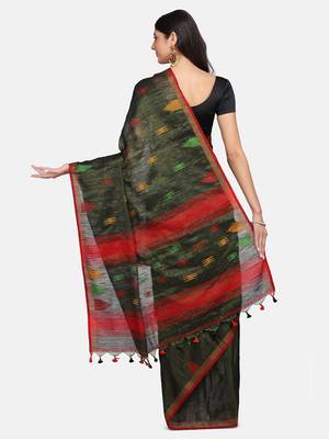 Brown woven pure linen saree with blouse 3