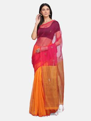 Pink woven linen  saree with blouse 1