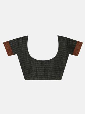 Brown woven pure linen saree with blouse 4