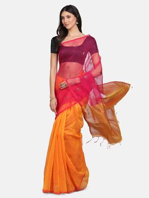 Pink woven linen  saree with blouse 2