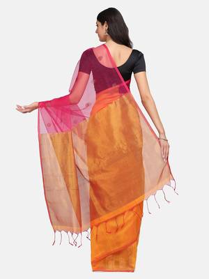 Pink woven linen  saree with blouse 3