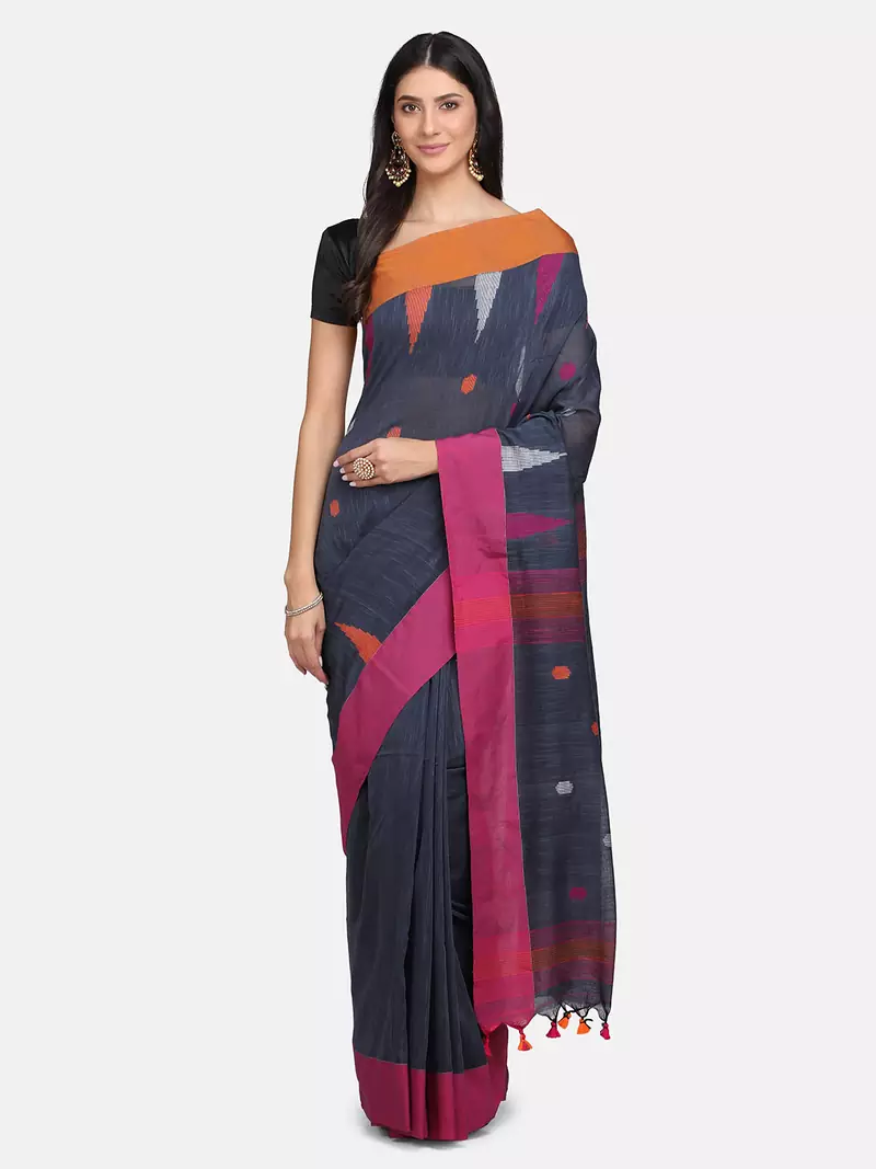 Green woven linen saree with blouse