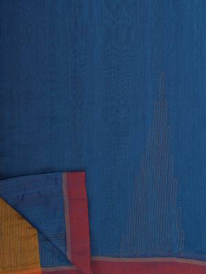 Blue plain silk cotton saree with blouse 6