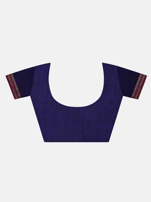 Blue plain pure linen saree with blouse 4