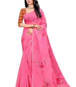 Pink printed organza saree with blouse