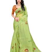 Green printed organza saree with blouse
