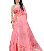 Pink printed organza saree with blouse
