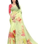 Light green printed organza saree with blouse