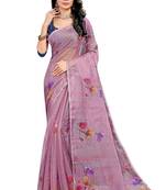 Lavender printed organza saree with blouse