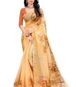 Peach printed organza saree with blouse