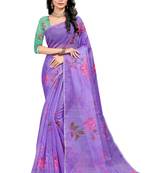 Purple printed organza saree with blouse