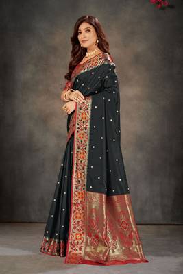 Black woven banarasi silk saree with blouse 2